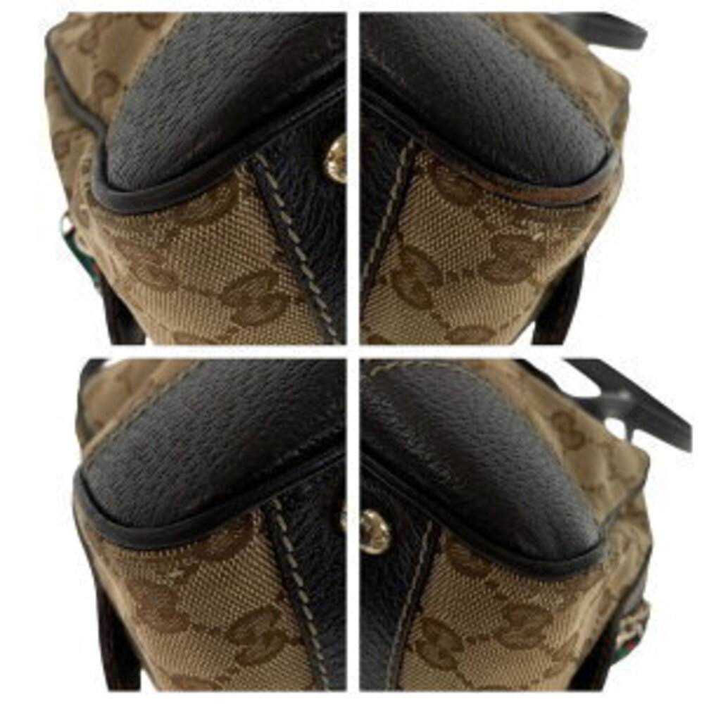 Gucci Tan Beige bag Line GG Sherry canvas handbag leather Princy Black Boston - Picture 3 of 10